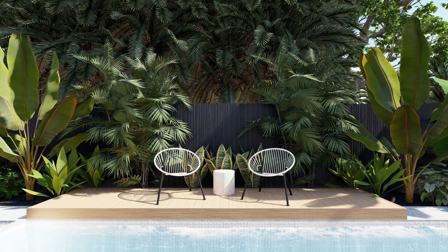 热带种植风格的Surfside，佛罗里达州的后院设计