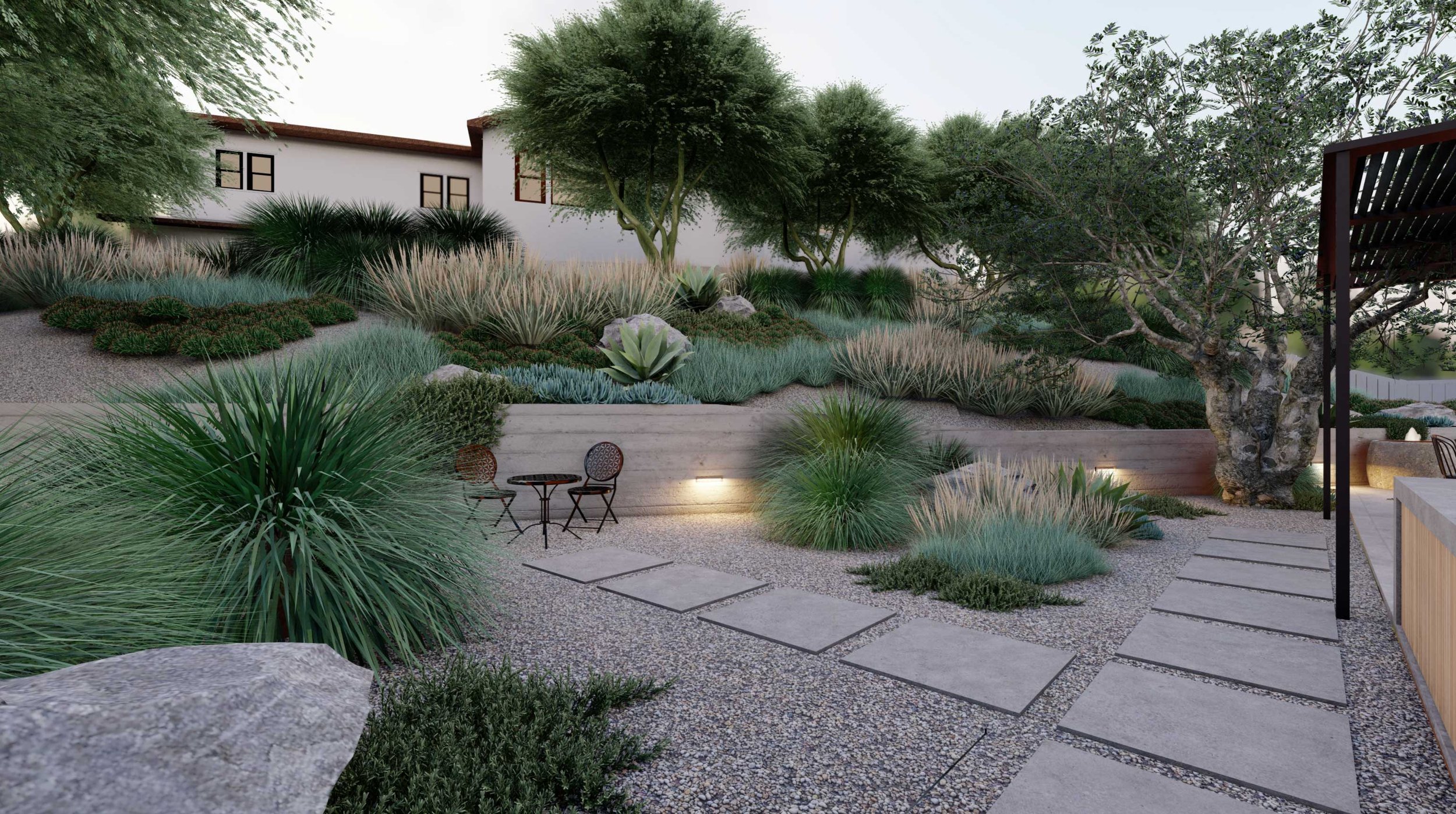 草地种植风格的加州后院设计